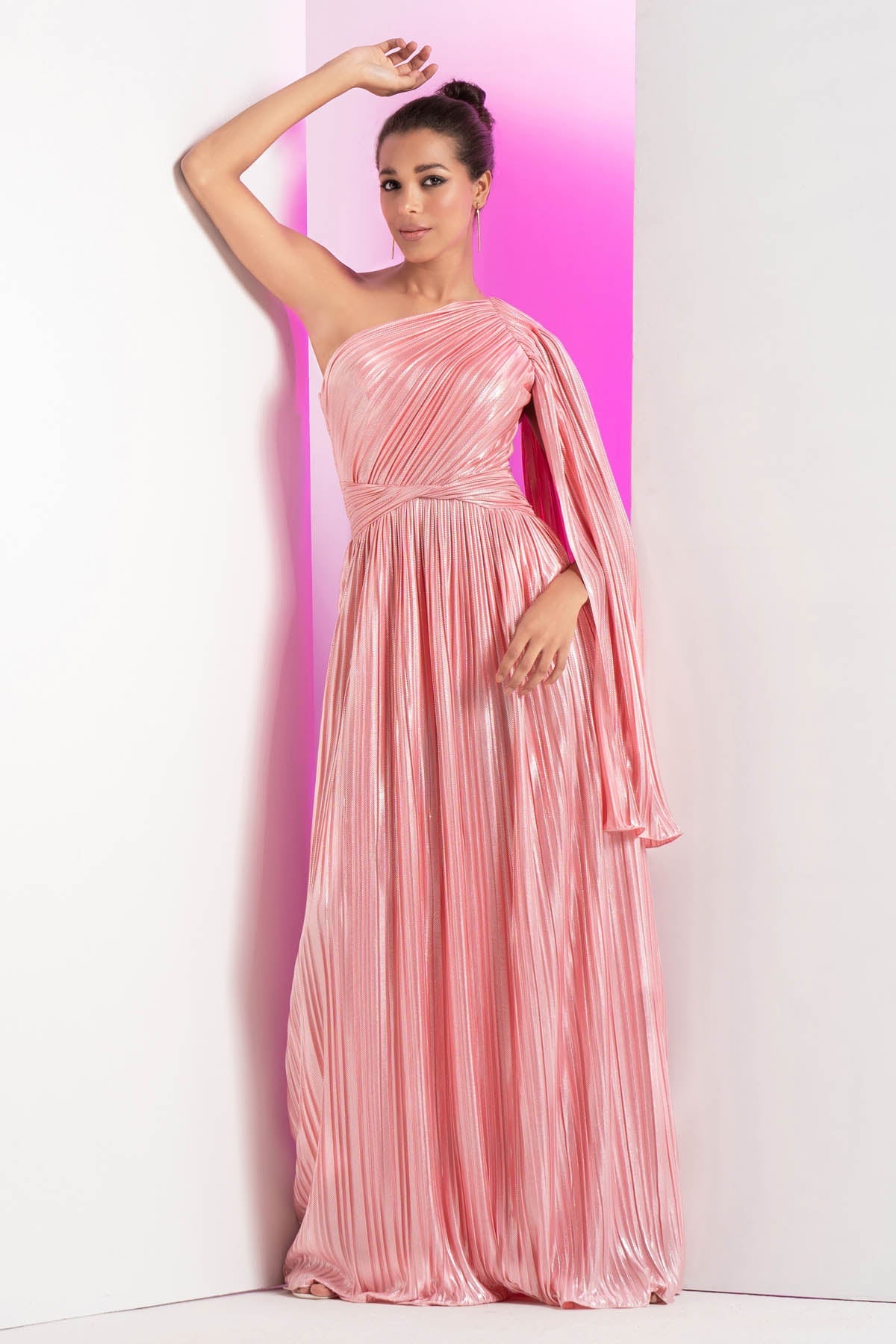 Buy Pink One Shoulder Gown by Mandira Wirk